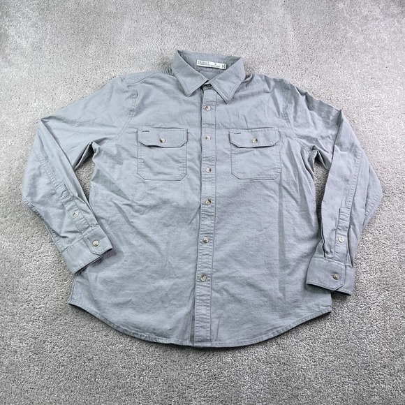 Criquet Shirt Mens Medium Grey Cotton Tencel Stretch Button Up Pockets - Picture 2 of 12